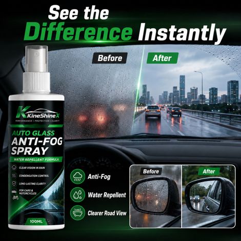 KineShineX Autoglas-Antibeschlagspray: Langanhaltender, klarer, beschlagfreier Windschutzscheibenschutz für Regentage. (1/5)