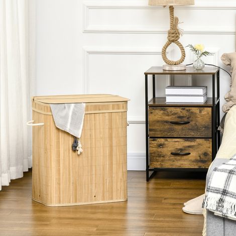 Cesto para ropa de bambú con tapa y asas, 90 L, 2 compartimentos DESVIAE (1/5)