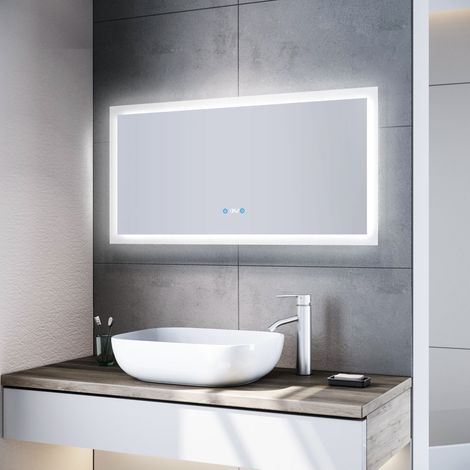 SONNI Badezimmerspiegel mit LED 120 Uhr Beschlagfrei Badspiegel LED Touch Beleuchtung 120x60cm Wandspiegel (1/5)