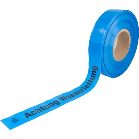 tecuro Trassenwarnband ACHTUNG WASSERLEITUNG, blau, 250 m x 40 mm, PE-Folie 0,1 mm, schwarz bedruckt (1/3)