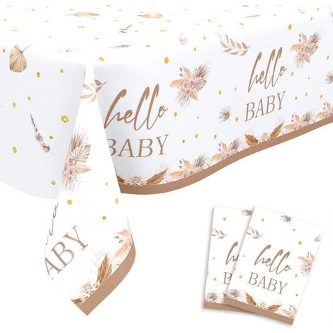 2er-Set Babyparty Tischdecke Goldbraun 'Oh Baby' 180x108cm Wasserdicht PEVA