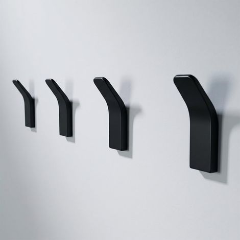 Patère Salle de Bain sans Perçage - Crochets Adhésifs Muraux en Métal, Porte Manteau Mural Adhésif, Accroche Serviette Mural au Design Minimaliste, Lot de 4 (Noir) (1/4)