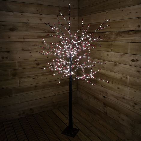 180cm 6ft Christmas Lit Black Twig Tree Red Berry 600 Warm White LED (1/5)