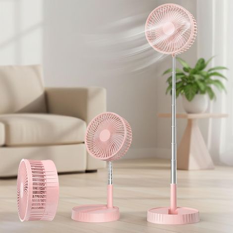 Ventilateur Portable sans Fil avec Batterie Rechargeable, Pliable Et Télescopique, La Maison, Le Bureau Ou Camping. Hauteur Réglable. Silencieux Rechargeable par USB. Idéal Bureau Pink (1/5)