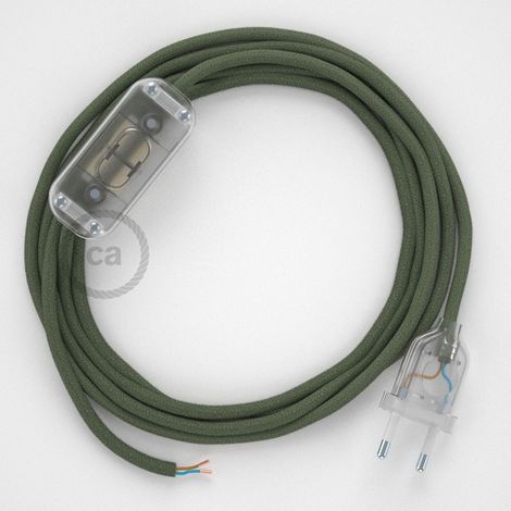 Cordon pour lampe, câble RC63 Coton Vert Gris 1,80 m. Choisissez la couleur de la fiche et de l'interrupteur Transparent (1/4)