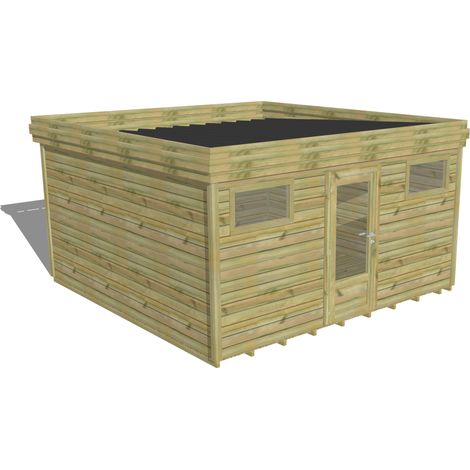 ABRI DE JARDIN bois Pin autoclave 27mm - 4,34x4,34m / 18,8m2 - Bac acier - Plancher bois (1/5)