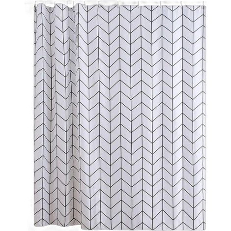 Rideau de douche lot de 1 en polyester imperméable anti moisissure avec anneaux 180 x 200 cm noir et blanc (1/5)