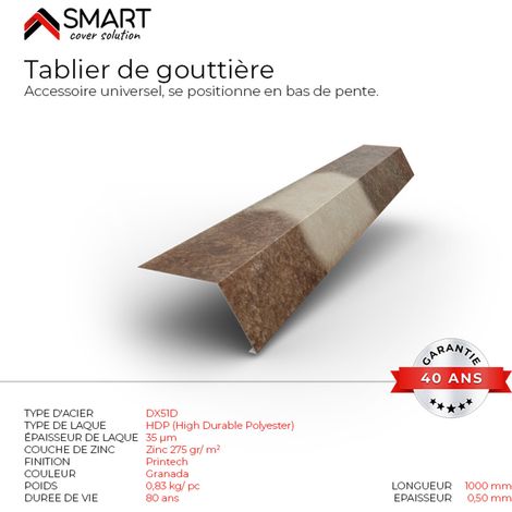 Tablier de gouttière - bac acier - tôle de couverture - Toiture -  Coloris Spanish Roof Granada L=1m, épaisseur 0.50mm (1/2)