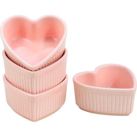 Lot de 4 ramequins en porcelaine en forme de cœur 8,9 cm pour souffle, crème brûlée et sauces