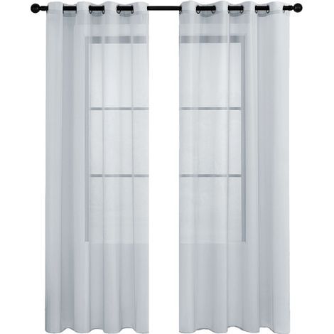 Rideau Voilage Blanc 132x240cm TOPFINEL 2 Panneaux Effet Lin Rideaux Transparent à Oeillet Décoratif pour Salon Chambre Balcon. (1/5)