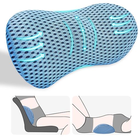 Oreiller de soutien lombaire, oreiller dorsal pour soulager les douleurs lombaires, siège de voiture ergonomique, chaise de bureau, fauteuil et lit, bleu