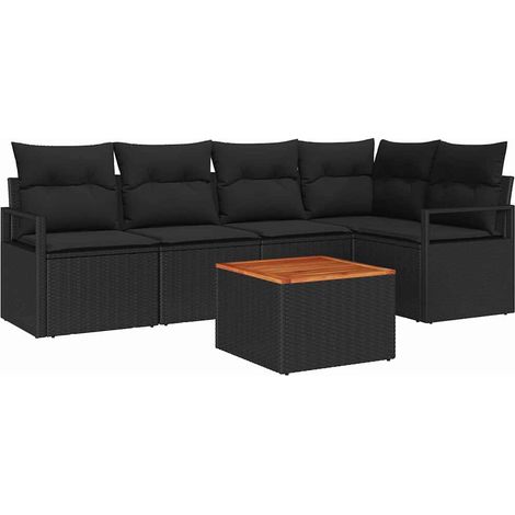 Garden Sofa Set with Storage 6 pcs Black Poly Rattan vidaXL