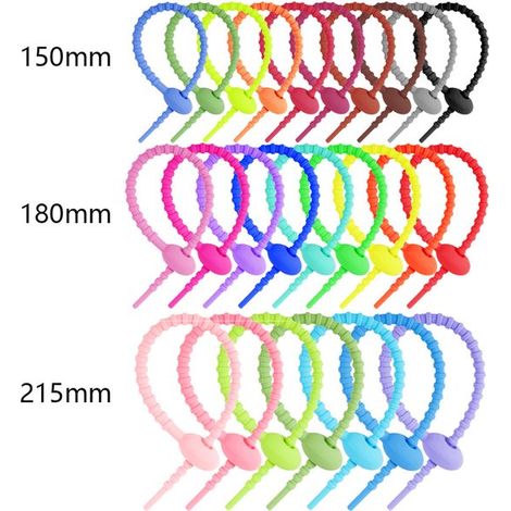 Confezione da 26 fascette stringicavo flessibili riutilizzabili in silicone (150-215 mm) - Multicolore (1/5)