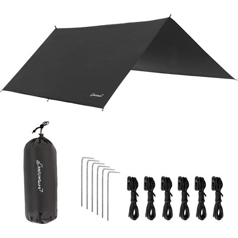 Bâche de Camping Imperméable – 293 x 396 CM Bâche de Tente Anti-Pluie, Bâche de Hamac Robuste, Auvent de Camping Léger pour Extérieur, Randonnée, Pare-Soleil, Pluie, Neige (1/5)
