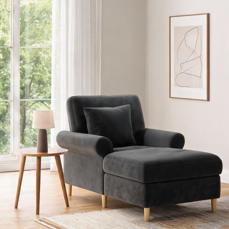 Fauteuil relax en velours gris avec fonction inclinable (1/5)