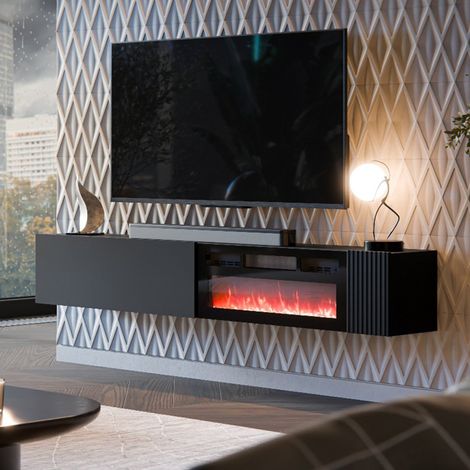 TV-Schrank Sindia, Modular, ein Regal, 2 Türen, 200x29,8x30,5h cm Anthrazit (1/3)