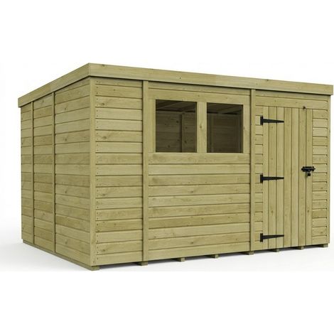 13ft x 9ft Pent Garden Shed Single Door With Windows - Pressure Treated Timber - L396 x W274 x H210 cm - Natural