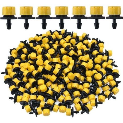100PCS 1/4" Goutteurs Irrigation Goutte à Goutte dripper, Buses de Gicleurs émetteur Jardin, Arrosage Goutte à Goutte Automatique 360° Réglable DIY(jaune)