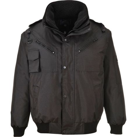 Giacca da lavoro pilota impermeabile Portwest Bomber 3 in 1 con maniche staccabili Nero L (1/5)