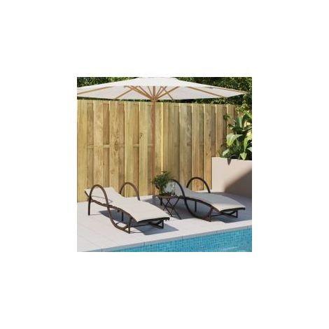 Chaises longues lot de 2 avec coussins marron résine tressée (1/5)