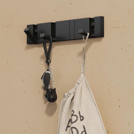 doporro Perchero de Pared de Aluminio Plegable con 4 Ganchos Móviles, Diseño Moderno, Ganchos de Pared Negros para Ropa, Toallas, Baño o Entrada，Wandgarderoben01 (1/5)