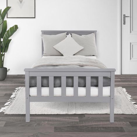 ML-Design Cama Infantil 90x200 cm con Somier Estructura con Listones y Cabecero Pies Robustos de Madera de Pino Macizo Color Gris Claro Nido Individual y Mobiliario para Niños y Adolescentes (1/5)