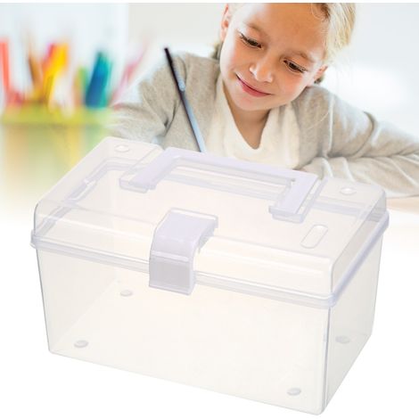 Organisateur de bureau transparent avec poignée 19.5x11x10.5cm - Boîte de rangement multifonction portable grande capacité pour maison et voyages (1/5)