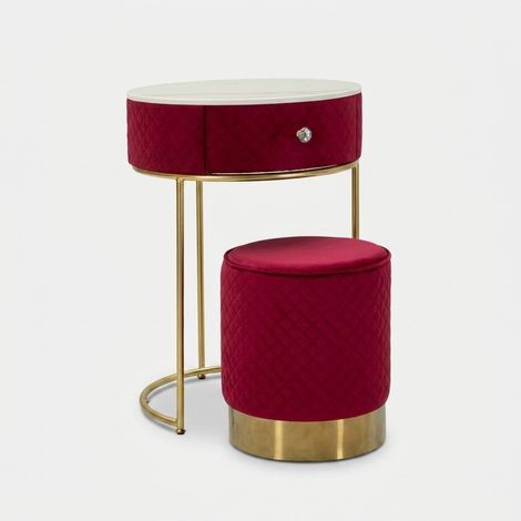 Set 2 pezzi comodino toeletta con pouf in velluto Vellit - Rosso (1/5)