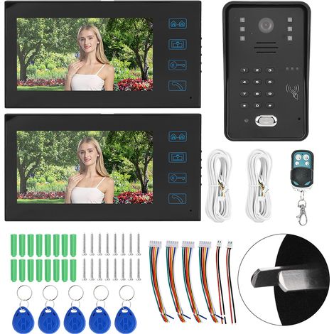 Écran TFT 7 pouces sonnette vidéo interphone sans fil étanche 1V2, contrôle à distance par mot de passe/carte, vision nocturne, 100-240V prise AU (1/5)