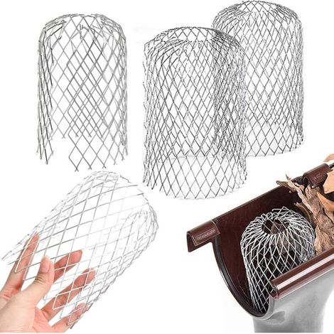 Lot de 4 écrans de gouttière en aluminium pour filtre en maille de protection pour tuyau de descente en métal, feuilles de débris, maille réglable pour protection de tuyau de descente