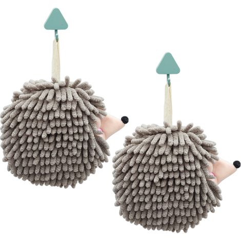 2 serviettes de toilette en forme de boule moelleuse -Motif hérisson - Gris