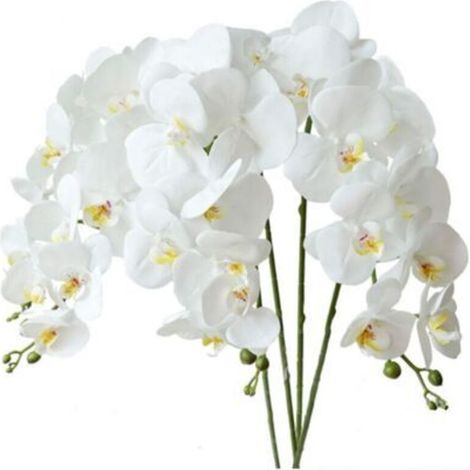 Fleurs Artificielles Phalaenopsis - 96 cm - Tiges Plastique Feuilles Soie - Décoration Intérieure - Blanc - 4 Pièces