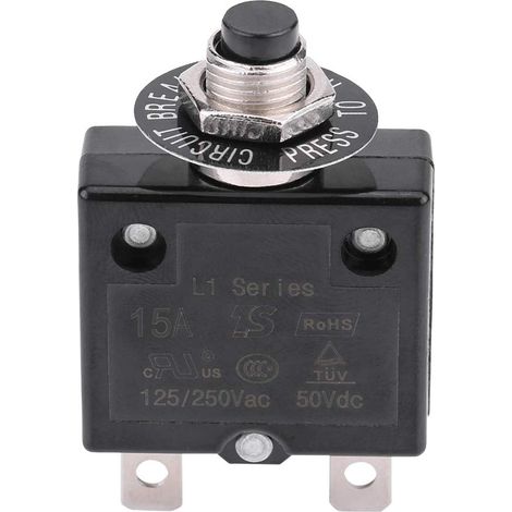 Disjoncteur Interrupteur thermique de réinitialisation Protecteur de Surcharge de Courant DC 50 V CA 125-250V Disjoncteur Thermique à Réarmement Manuel Fusible Therma Switch Disjoncteur(15A) (1/5)