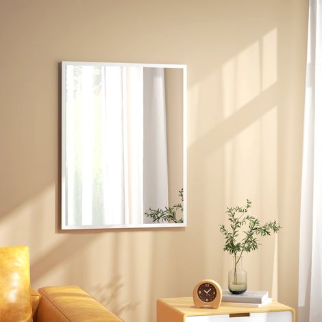 Miroir Rectangulaire Salle Bain Décoratif Mural Salon Hall Entrée Horizontal Vertical Mobilier Intérieur Blanc 70x90cm