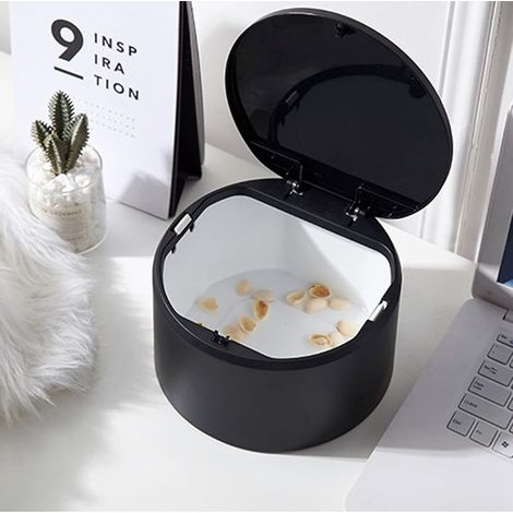 Mini Poubelle,Petite Poubelle de Table avec Couvercle pour Salle de Bain,Cuisine,Bureau,Mignon Portable(noir) (1/5)