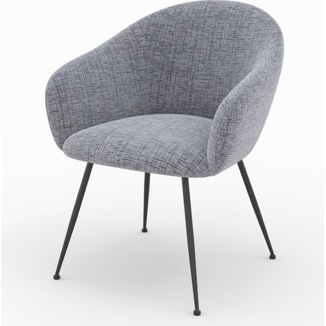Sillón de comedor en tela gris jaspeado y patas de metal negro - Socky