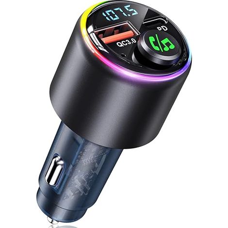 Lntyq Bluetooth 5.3 Auto, Typ-C PD 30 W & QC3.0 18 W USB-Zigarettenanzünder-Ladegerät, FM-Transmitter für Hi-Fi-Musik und Freisprechfunktion, Joystick-Tasten und 7-farbige LED-Hintergrundbeleuchtung (1/5)