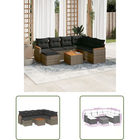 The Living Store 8-tlg. Garten-Sofagarnitur mit Kissen Grau Poly Rattan - Gartenmöbel Set - Esszimmergarnitur - Outdoor Möbel - Lounge Sofa - Rattan Gartenmöbel (1/3)