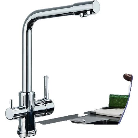 Grifo de cocina con filtro de agua integrado, diseño giratorio de 360 ​​grados, acabado cromado. (1/2)