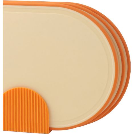 Doppelseitiges Küchenschneidebrett, rutschfestes, schimmelresistentes PP, Set mit 3 orangefarbenen Brettern + Halterung, für Gemüse, Obst und Lebensmittel. (1/3)