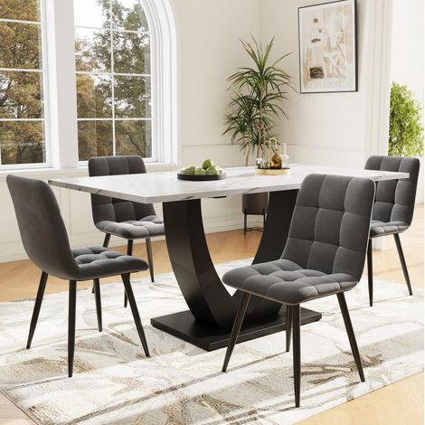 Set tavolo da pranzo 140x80x75.5 cm, 5 pezzi, base regolabile, gambe a U, MDF e velluto, multicolore (1/5)