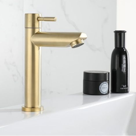 Grifo para lavabo de baño de oro de primera calidad, acero inoxidable, tacto suave, a prueba de salpicaduras, fácil instalación: comodidad y elegancia para su baño (1/4)