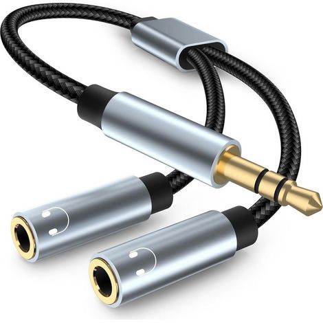 Adaptateur Jack Audio Stéréo,3,5mm stéréo Jack câble Adaptateur Casque,Jack Splitter Compatible avec Casque,Tablette,PC(2pcs,Gris) (1/5)