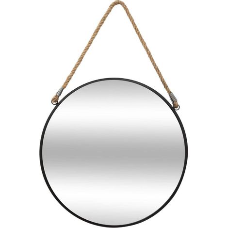 Atmosphera – Miroir rond en métal noir 55 cm avec corde – Design minimaliste pour salon, chambre ou entrée – Suspension facile (1/5)