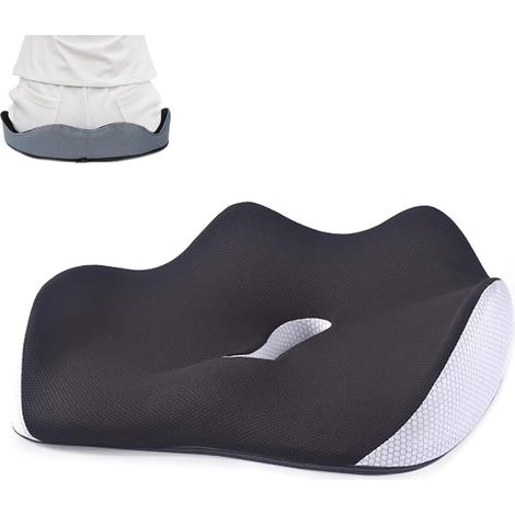 Coussin de siège orthopédique, Coussin de siège Serene, Coussin de chaise confort en mousse à mémoire de forme, Coussin de chaise de bureau ergonomique (Noir)
