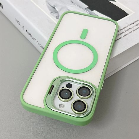 (iPhone 16 Plus, vert clair) Coque magnétique antichoc, compatible MagSafe, avec protection d'objectif en verre