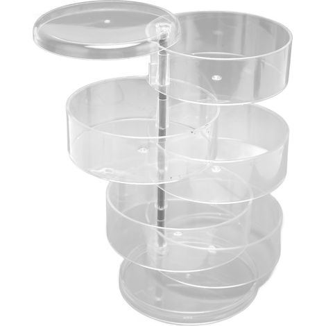 Boîte de rangement rotative 5 niveaux transparente pour boucles d'oreilles, colliers et bijoux (1/5)