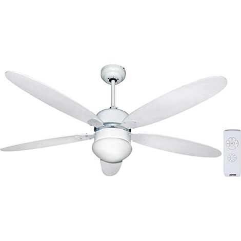 VENTILATORE DA SOFFITTO 5 PALE Ø132 CM BIANCO REVERSIBILE C/LUCE E TELEC