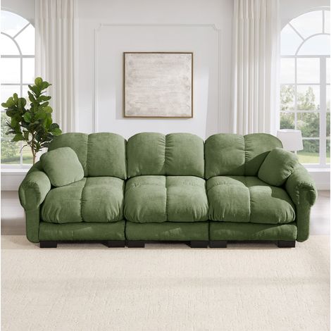 Sofá modular de chenilla de 3 plazas con 2 cojines, 260 x 86 x 90 cm, verde DESVIAE (1/5)