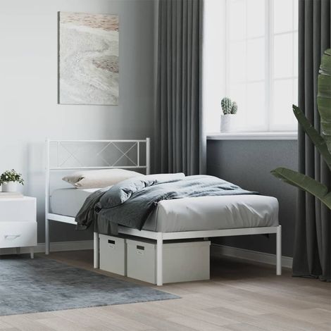 Estructura cama sin colchón con cabecero metal blanco 90x200 cm vidaXL (1/5)